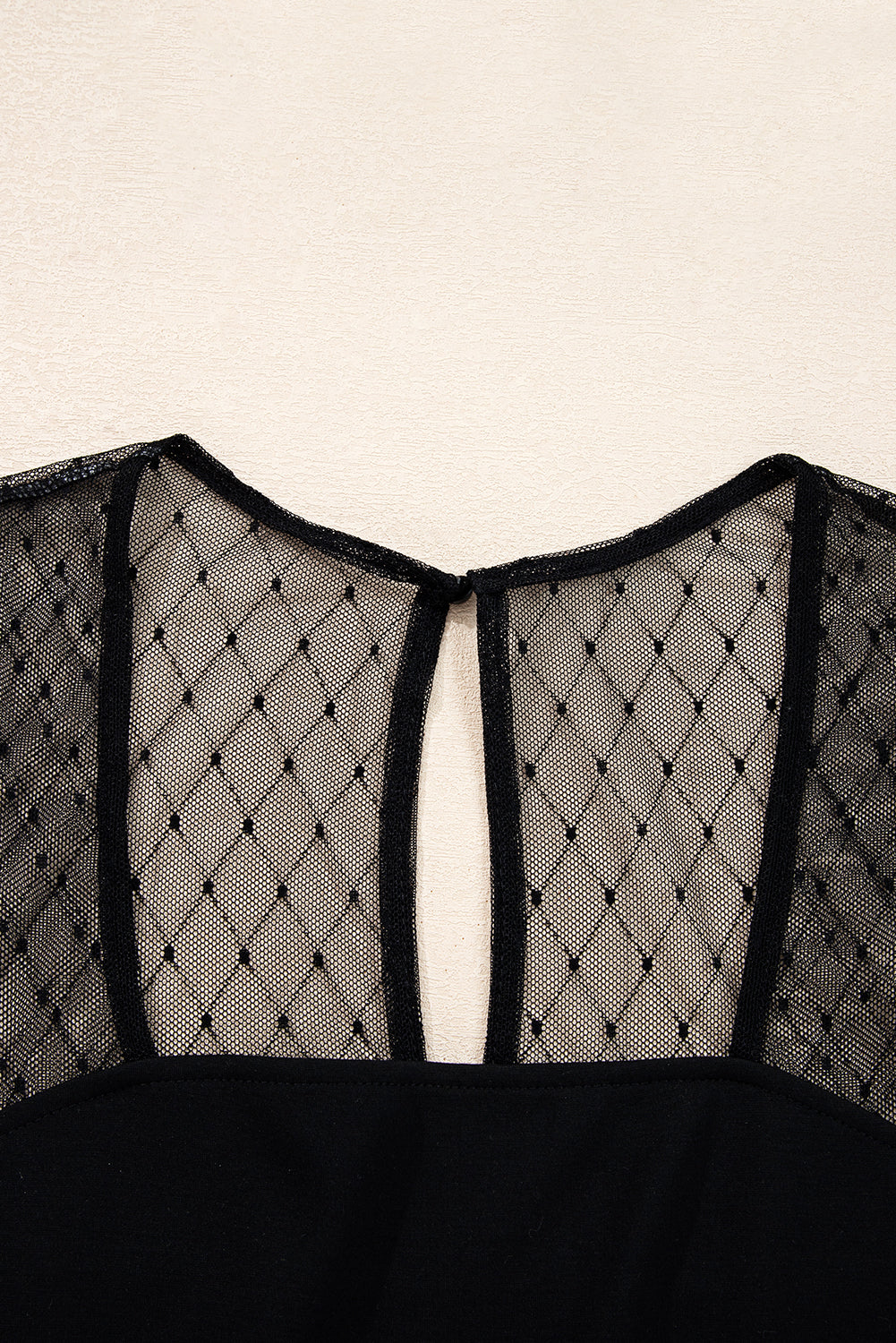 Black Polka Dot Mesh Long Sleeve Square Neck Bodysuit